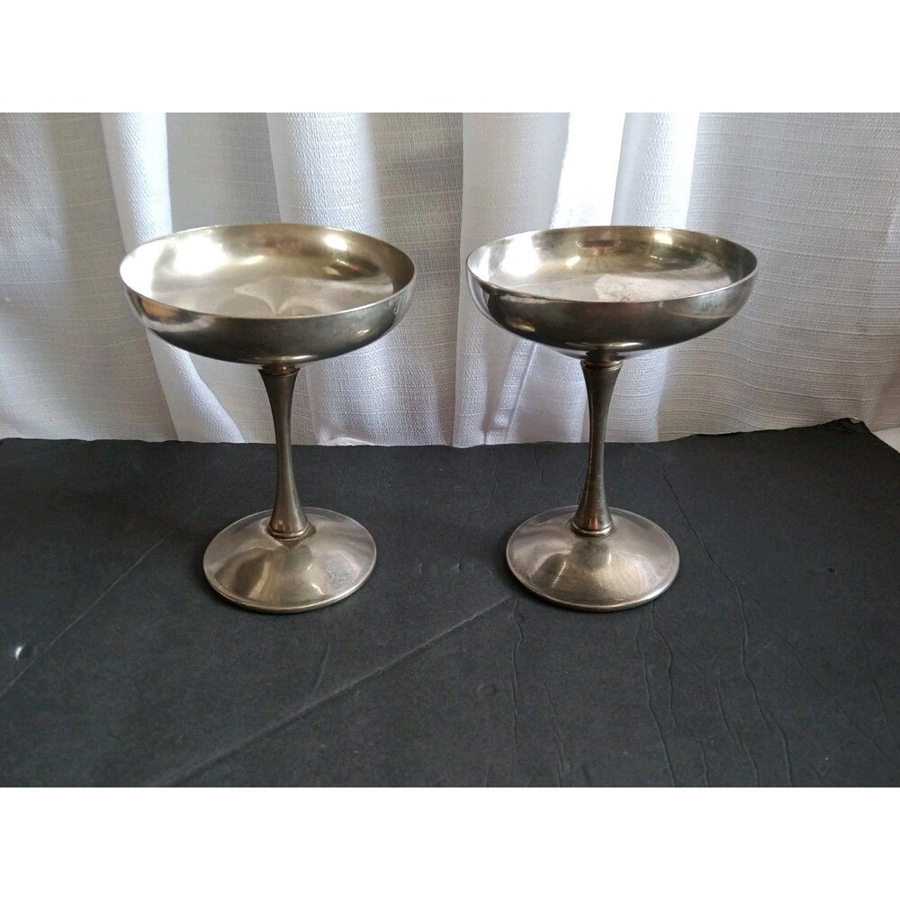Vintage Valero Spain Silverplate Champagne Coupe Glasses Set Of 2